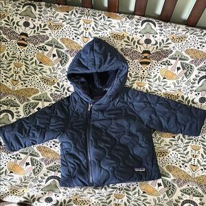 Patagonia Blue Puffer Jacket with Hood and Weather-Resistant Fabric